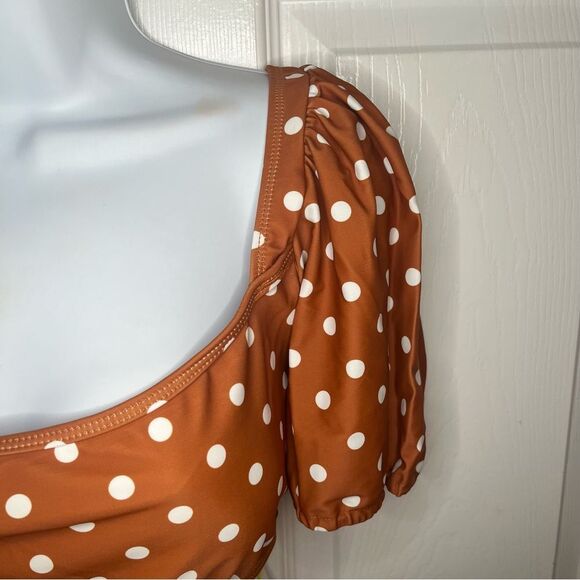 Marina West Brown White Polka Dot Two Piece Swimsuit Set Bikini Sleeve XL NWT - Picture 6 of 12